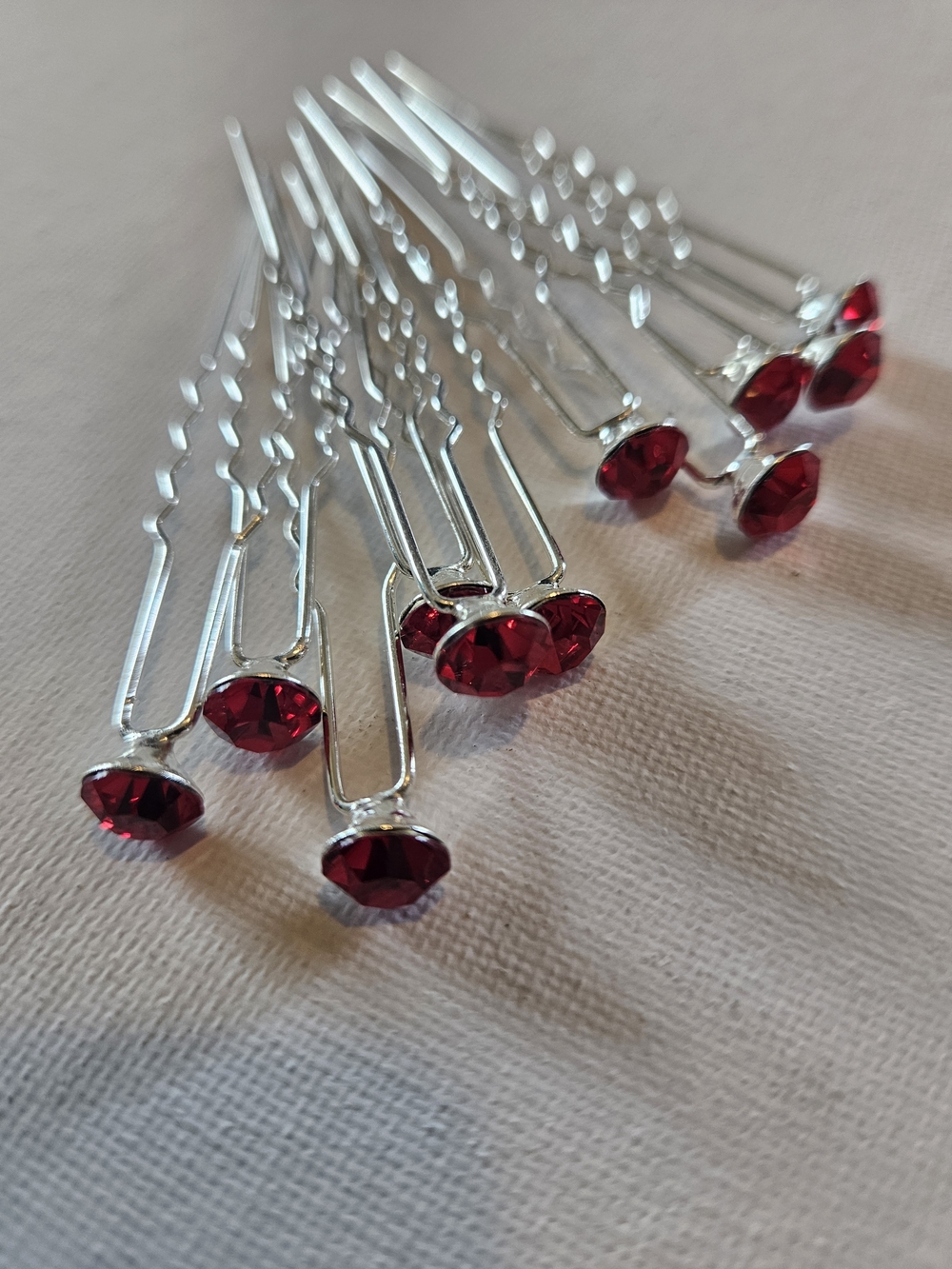 Rhinestone Hair Pins - Red Crystal Accents
